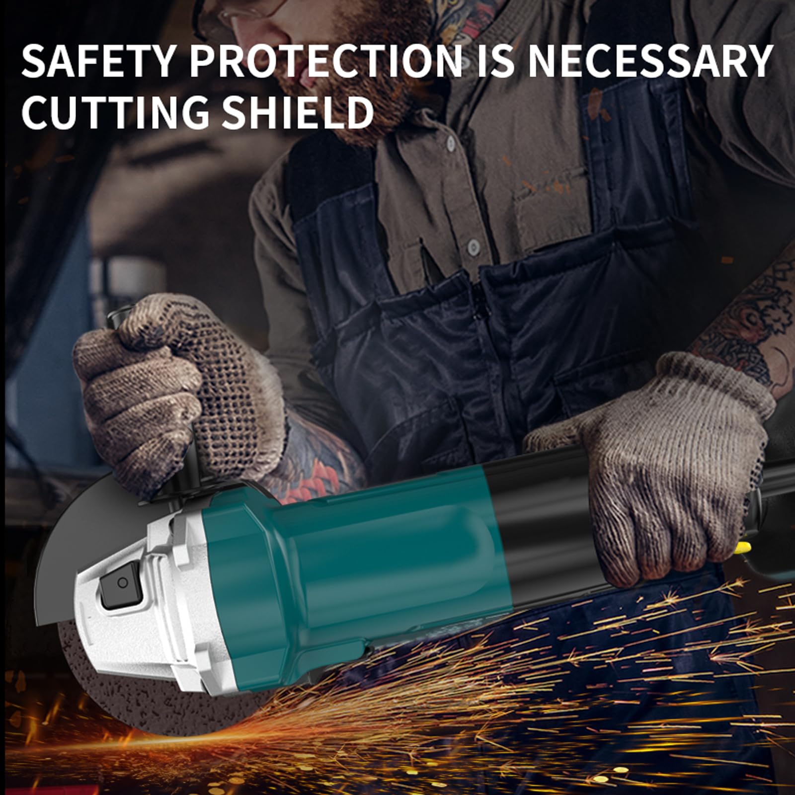 DNTI - Meuleuse d'angle 115 mm - Vitesse de rotation à vide : 11000 tr/min - Protection des disques - Tête d'engrenage en métal - Protection contre le redémarrage - Grinder d'angle pour polissage et