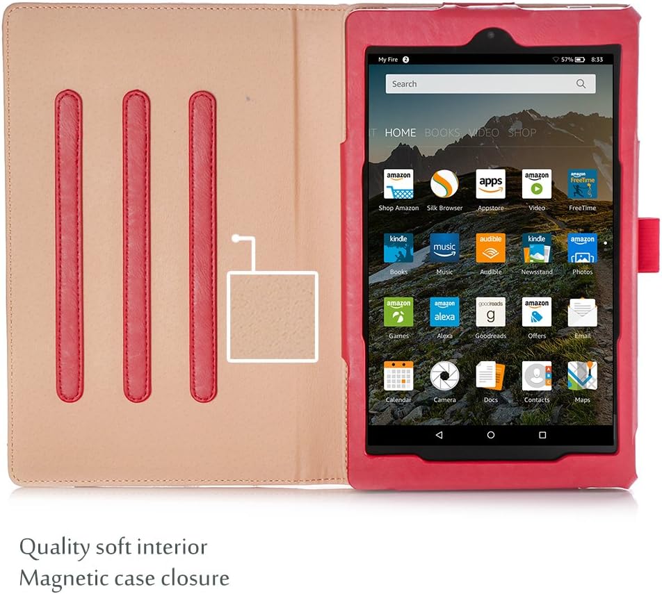 ProCase Amazon Fire HD 8 Case (6th, 7th and 8th Generation Tablets, 2016, 2017 and 2018 Releases), Stand Folio Folding Protective Cover for Fire HD 8 Tablet (6th Gen, 7th Gen, 8th Gen) -Red
