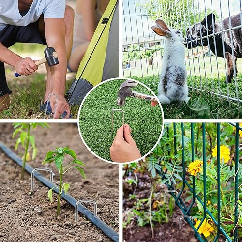 Miniatura 6 de HongWay Paquete de 50 grapas de jardín de 6 pulgadas, estacas de jardín de calibre 8, estacas galvanizadas más gruesas, grapas de césped resistentes