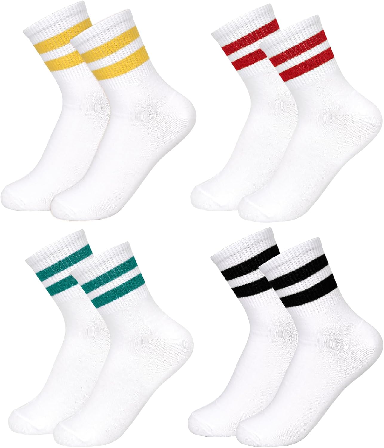 Rbenxia 4 Pairs Striped Crew Socks for Women Vintage Athletic Ankle Socks