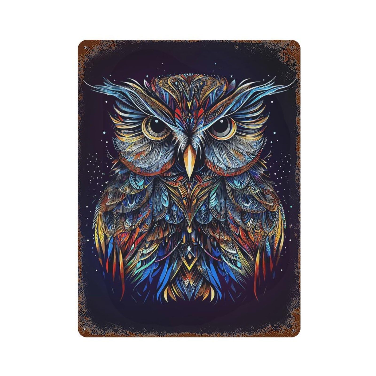 Abstract Owl Rust Effect Tin Sign 15.7"x11.8", Farmhouse Wall Decor for Farmhouse, Kitchen And Entryway Decor