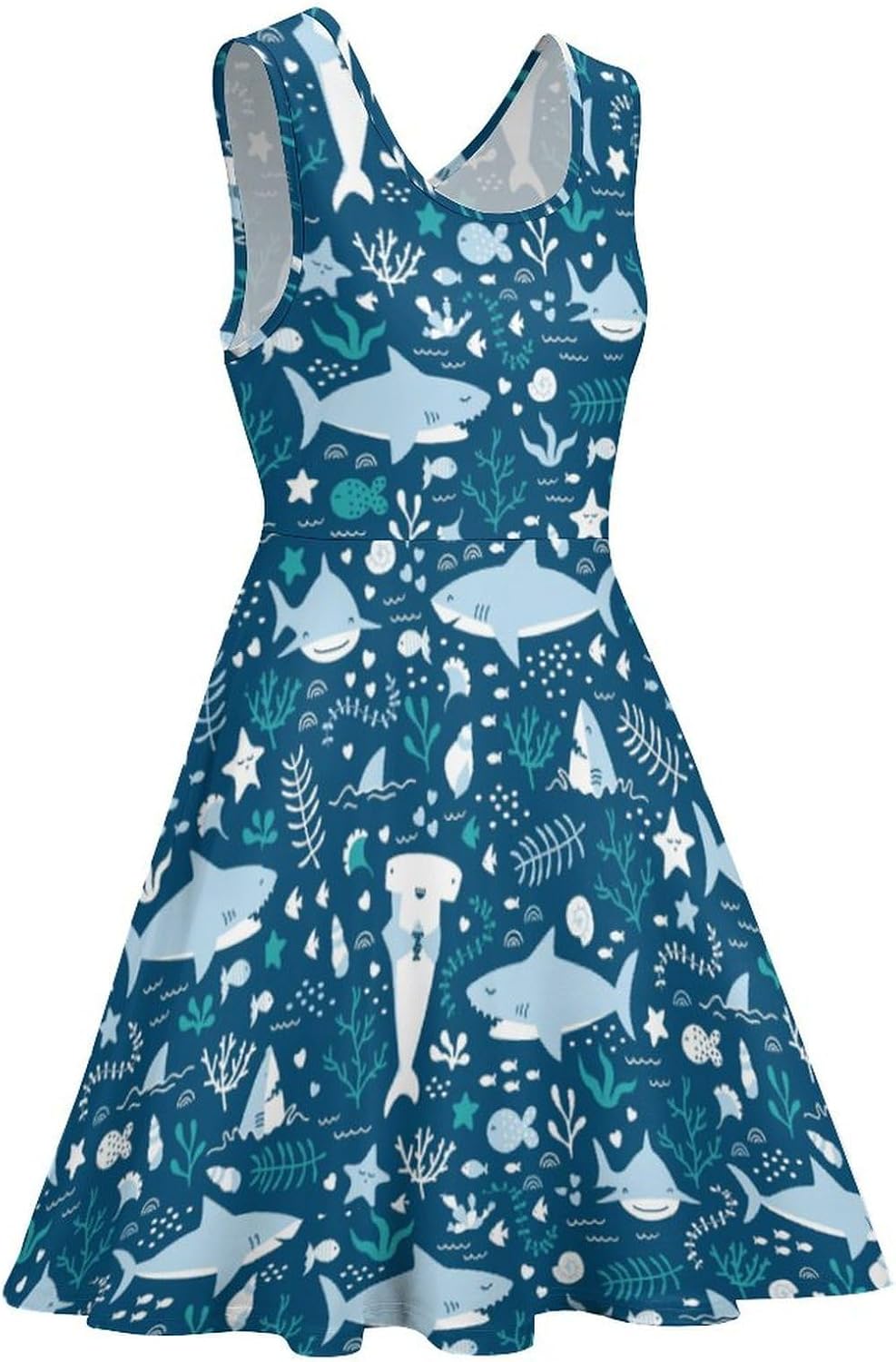 Cute Sharks Summer Dresses for Women Sleeveless Beach Sundress Swing Mini Tank Dress 5X-Large