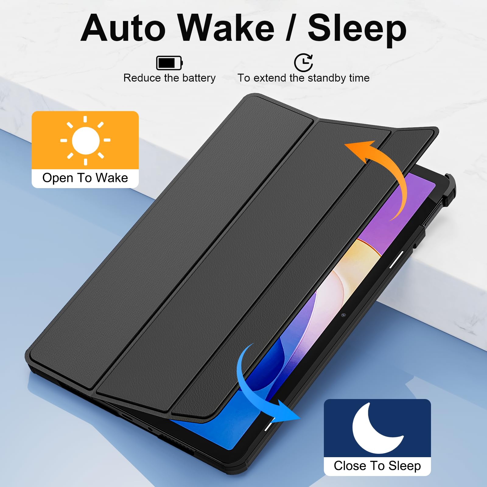 Housse Protection Redmi Pad 2 (11 Pouces, 2025) - Support Intégré, Veille/réveil Automatique, Finition Noir