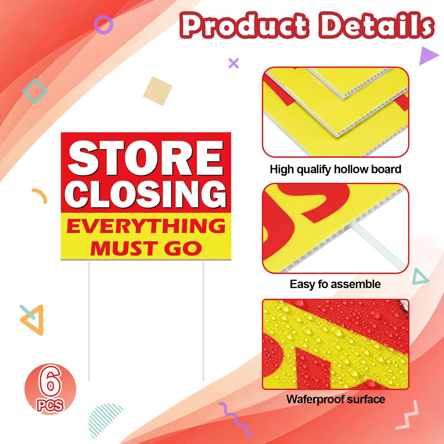 Leinuosen 6 Pcs Store Closing Everything Must Go Yard Signs with Plastic Ground Stakes Business Liquidation Display Board Outdoor Store Clearance Lawn Yard Signs 15.8 x 11.8 Inches