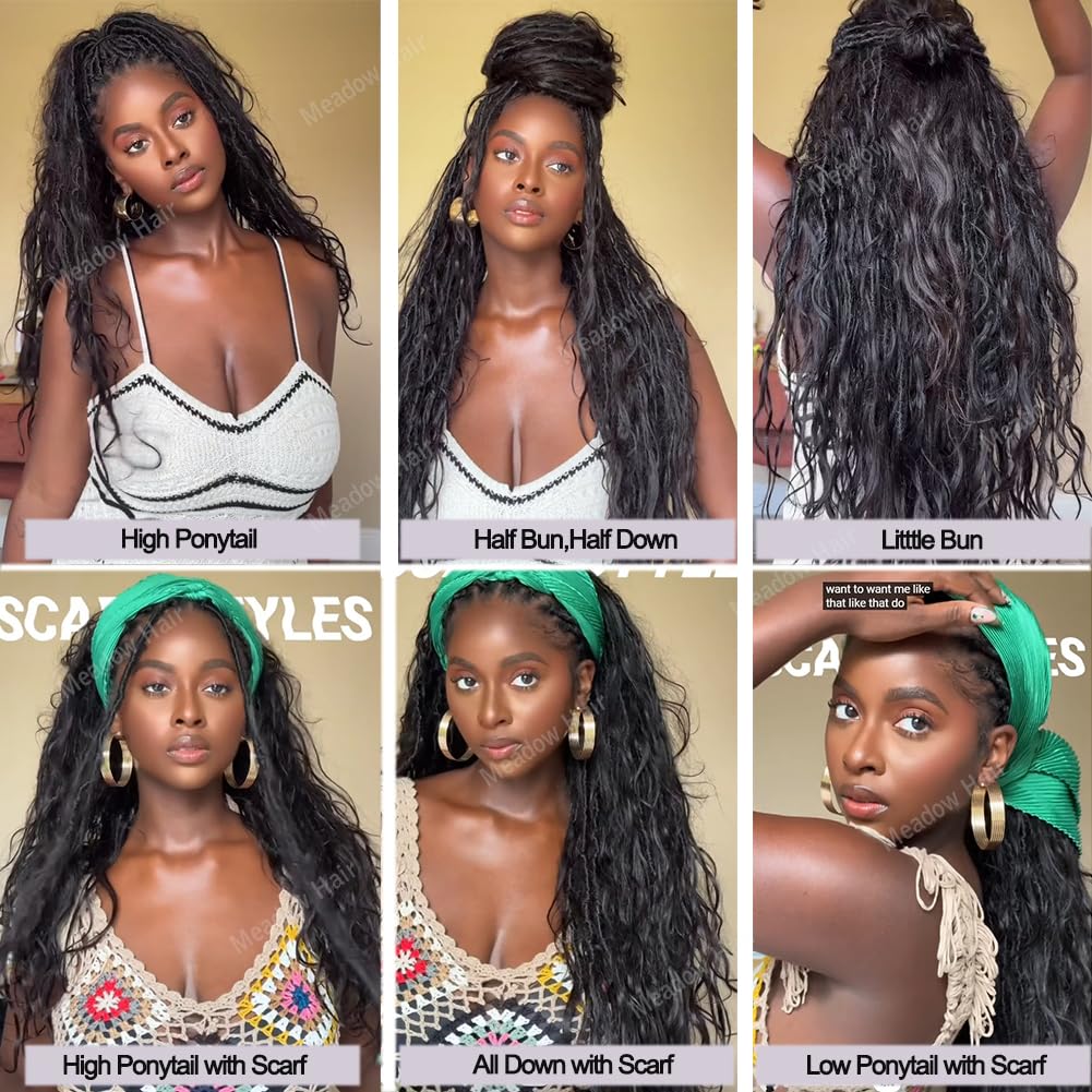 Boho Faux Locs Human Hair Curls Crochet Bohemian Braided Hair Knotless Pre Looped Synthetic Goddess Braids With Human Curly Ends Body Wave For Braiding Human Meadow hair 18Inch 24Locs