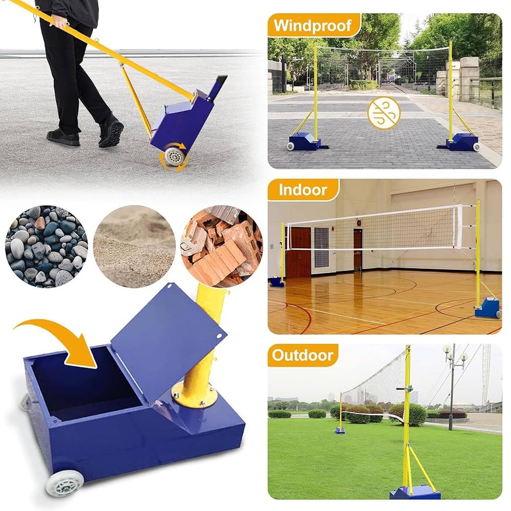 Set di Pali da Badminton Resistenti, Rete da Badminton Estensibile E Supporto, Palo Mobile con Telaio per Rete da Badminton con Base Stabile E Ruota, Altezza Regolabile 155-203 Cm