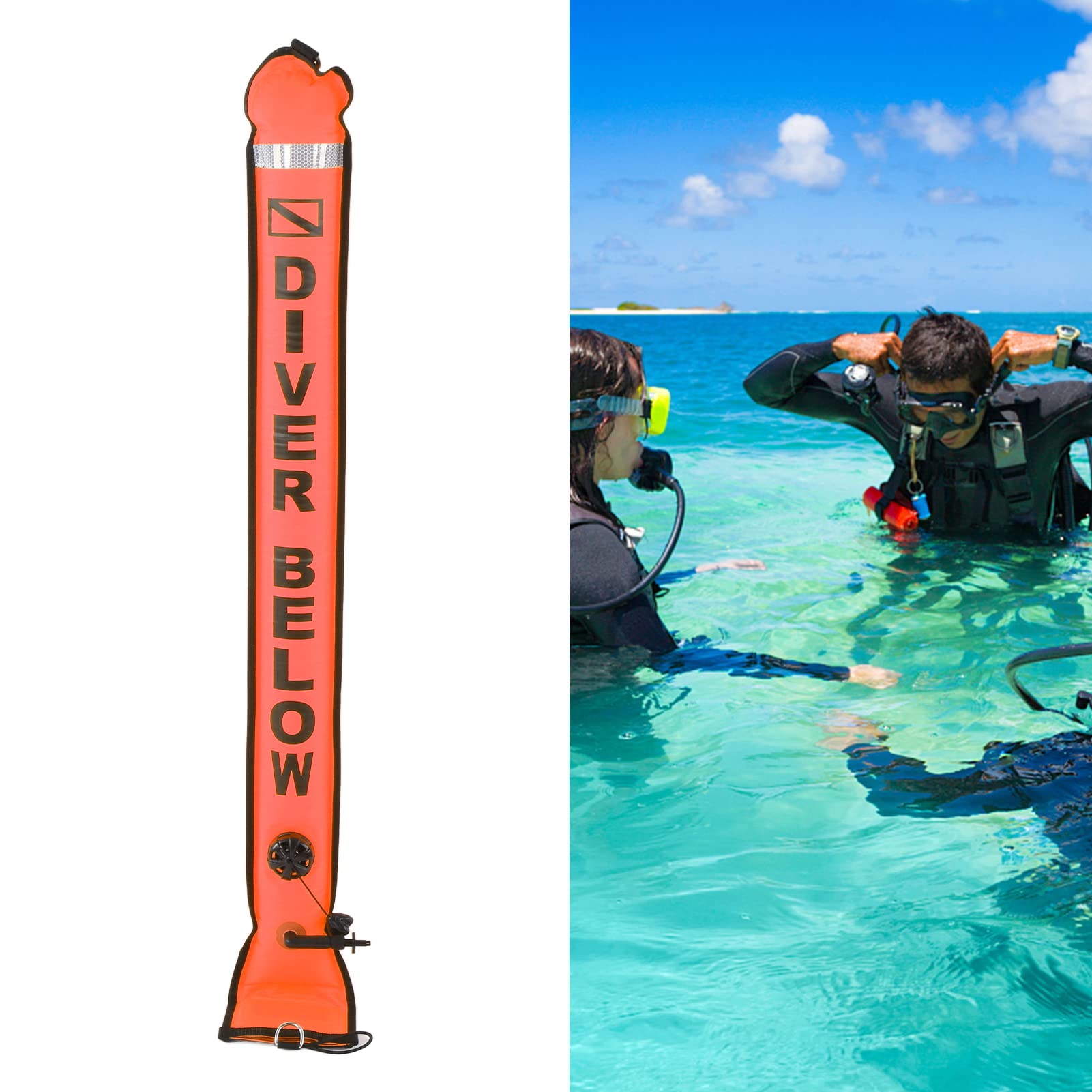 DEWIN Boa Segnalazione Sub, Boa Gonfiabile per Immersioni 120x15 cm, Indicatori di Immersione Gonfiabili Accessorio Nastro Riflettente ad Alta visibilità per Nuoto in Acque Libere