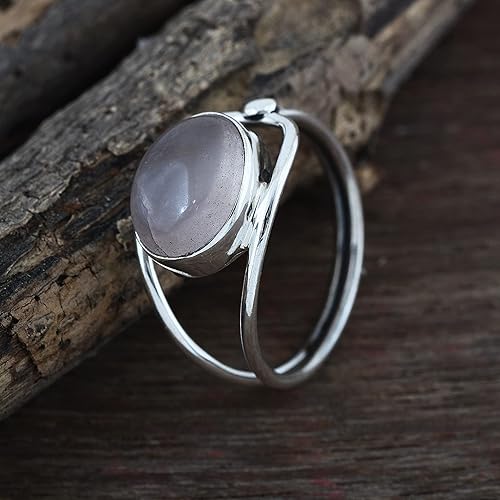 Miniatura 2 de 925 Sterling Silver Ring For Womens Natural Rose Quartz Ring Sterling Silver Anniversary Ring Bezel Set Gemstone Ring
