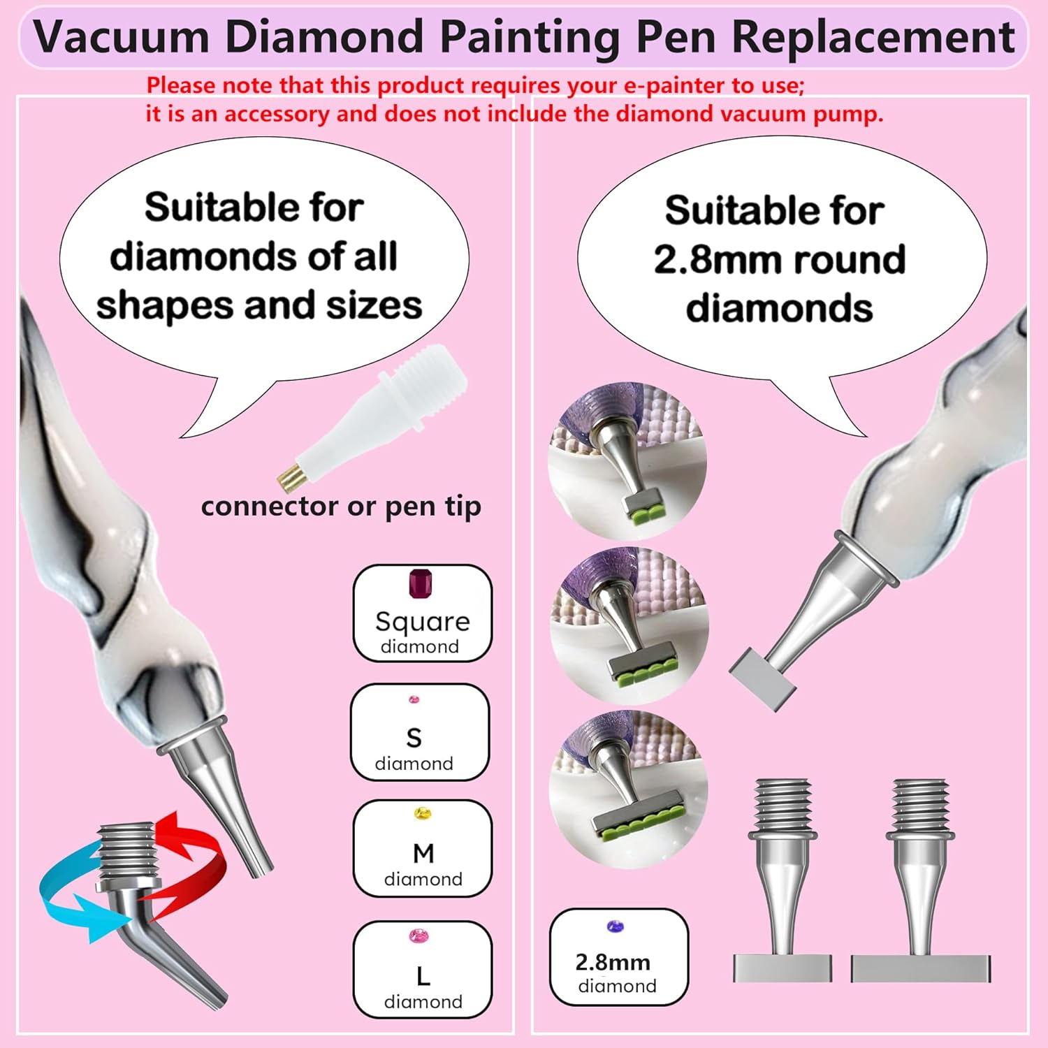 Replacement Kit for Vacuum Diamond Painting Pens, E-Painter Replacement Pen + 2 Filters + Steel Screw 1/2/4/6/Elbow Multiplacers + 1m Silicone Tube fits Most Electric Diamond Art Pen (White-4/6)