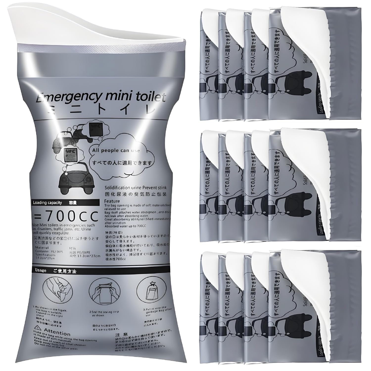 12 pezzi Sacco Urina 700ml,Borse Confezioni Toilette,Disposable Urine Bag,Sacchetti Vomito da Viaggio,Orinatoi Pipì WC Borse per Campeggio,Toilette da Viaggio per Donne,WC Portatile per Uomini