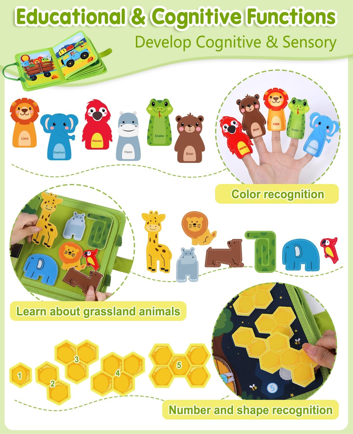 Wild-Animals Busy Book for Toddlers 1-3, Quiet Activity Books for Toddlers 1 Year Old, Montessori Toys Busy Board for 1 2 3 Year Boy Girl Gift Educational Airplane Travel Toy Valentines Birthday Gifts