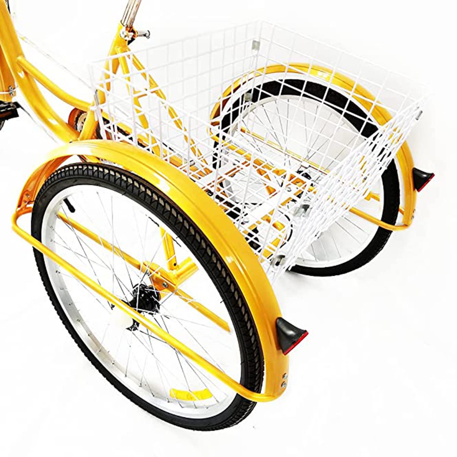 ☆値下げ☆イエロー三輪車 バスケット付き（たのめる便） Amazon | 24 インチ三輪車大人用 7 速度大人三輪車 3 輪トライク自転車