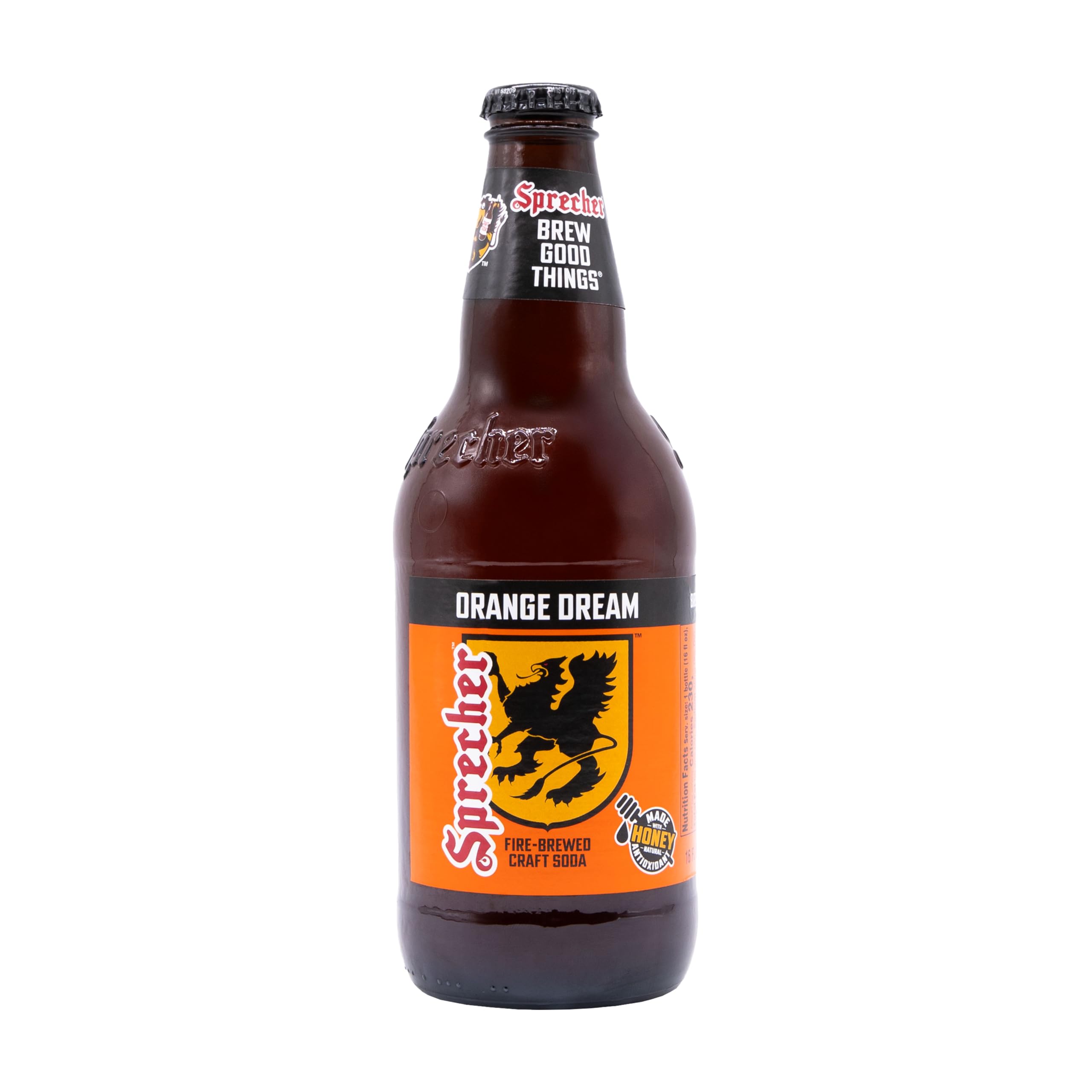 Orange Dream Soda 16 fl oz Glass Bottles, Fire Brewed Craft Orange Cream Soda with Real Honey, Naturally Flavored Gourmet Soft Drink, 12 Pack