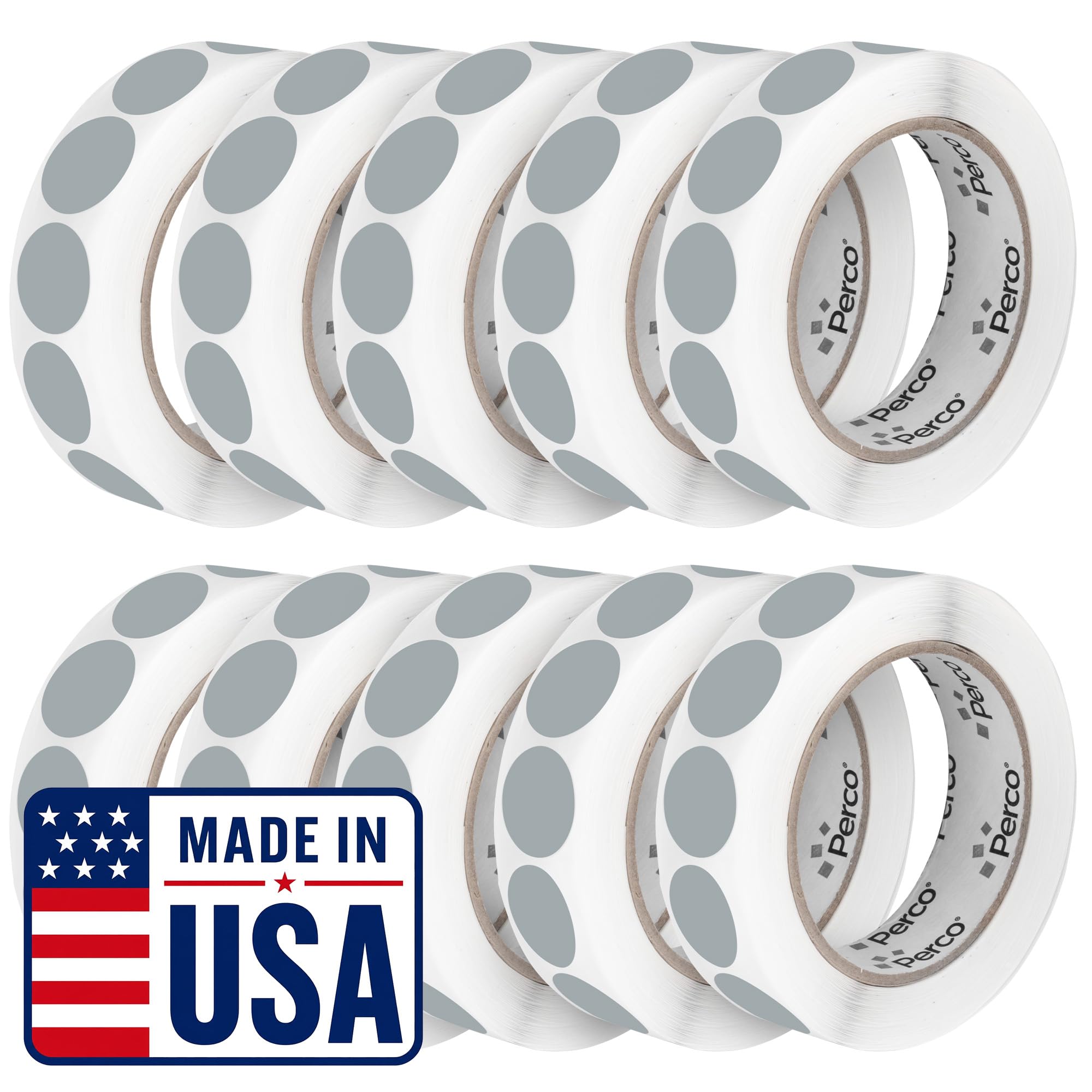 Perco Grey Perforated Round Circle Dot Sticker 1-Inch Labels — 10 Rolls, 10,000 Stickers—Subtle Labels for Secondary Categories &amp; Low Priority Items, Strong Adhesive - Made in USA