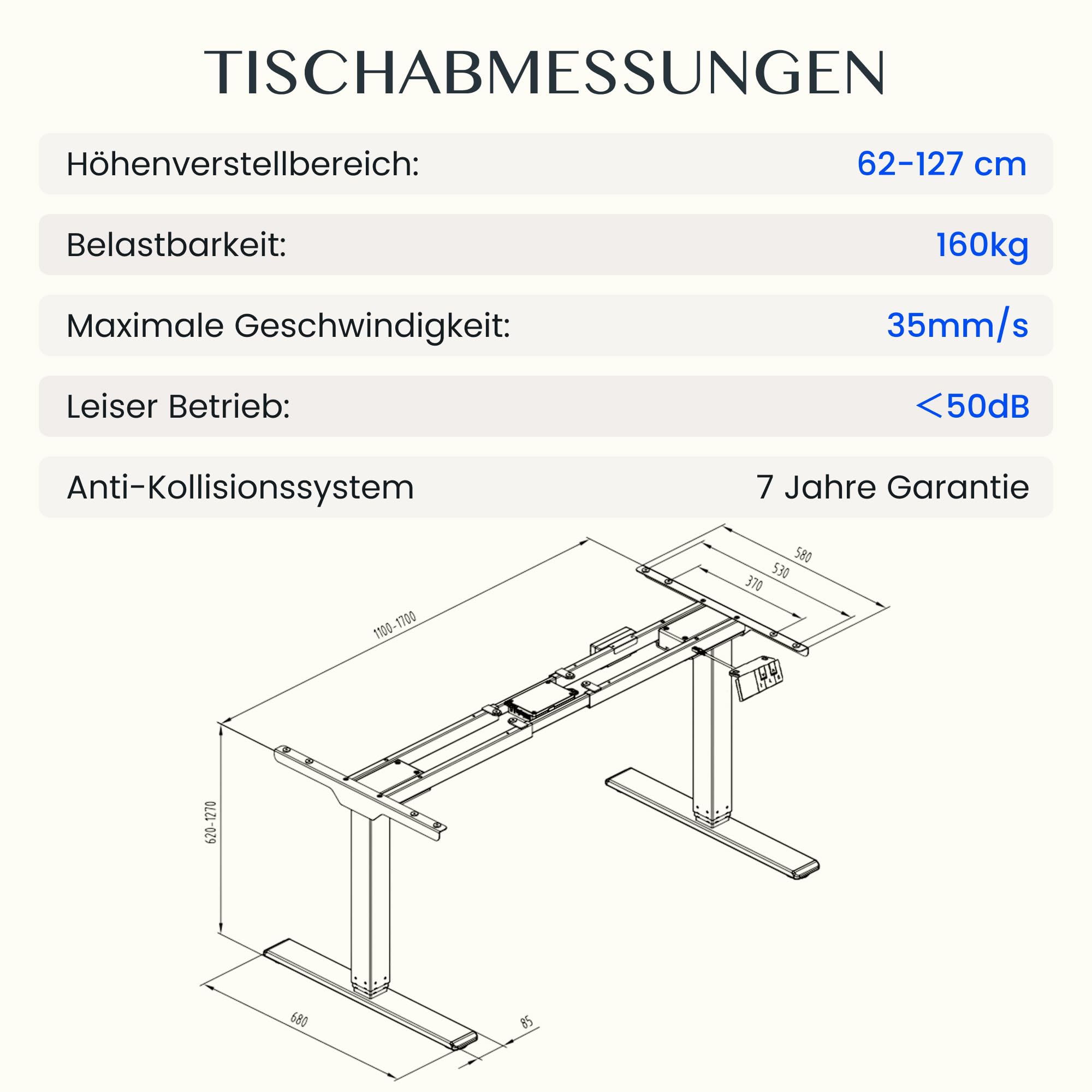 FLEXISPOT Höhenverstellbarer Schreibtisch Tischgestell,Doppelmotor&3-stufig – Ansicht 2