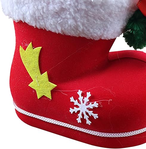 Miniatura 4 de Calcetines de Navidad, botas de caramelo de Navidad, lindas y amplias aplicaciones, de plástico, de felpa, color rojo caramelo, zapatos, calcetines