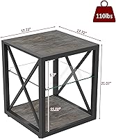 Vista 2 de Mesa auxiliar rústica para sala de estar, mesita de noche de dormitorio de 17.7 pulgadas, moderno estante de vidrio templado y mesa auxiliar