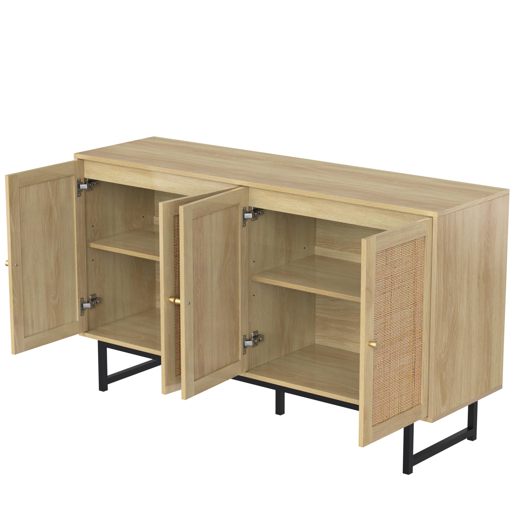 Lexiou Aparador de 140 x 39,5 x 80 cm con auténtico mimbre de ratán, 4 puertas