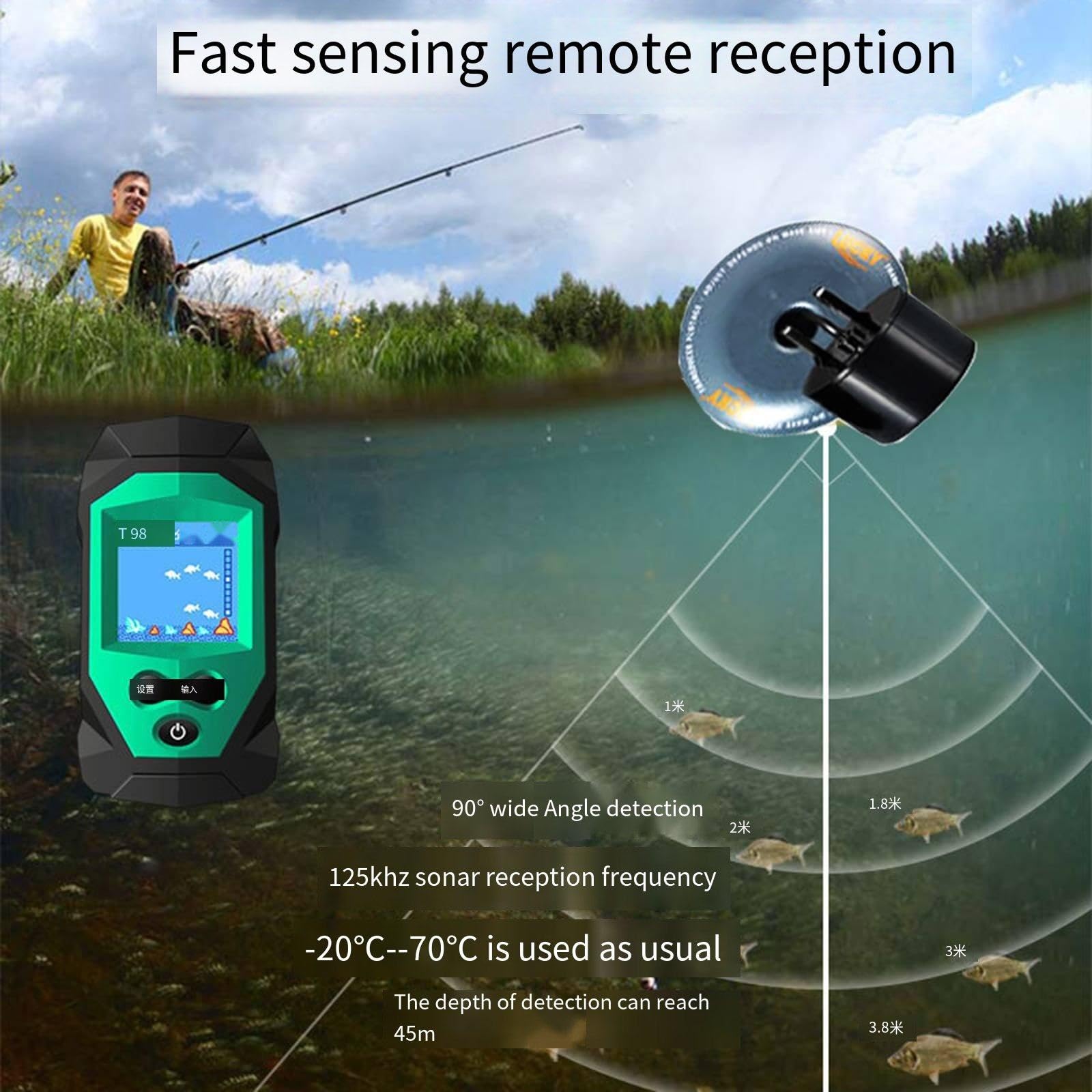Ecoscandaglio portatile, ecoscandaglio portatile con cavo, display LCD per kayak, pesca sul ghiaccio, ecoscandaglio, ecoscandaglio