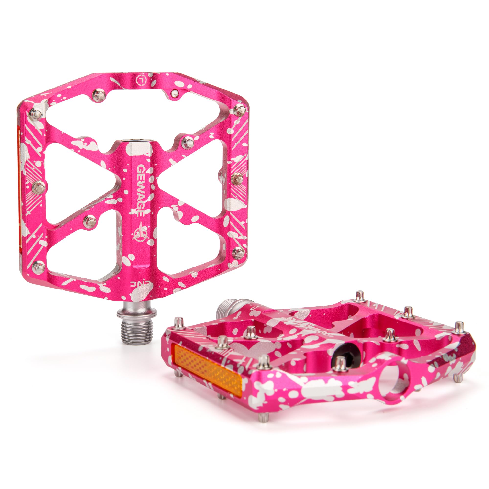 GEWAGE Fahrradpedale mit reflektierenden Streifen, 3 abgedichtete Lager, rutschfeste CNC-Aluminium-Fahrradplattform, 9/16 Zoll Pedale für Rennrad, MTB, E-Bike. (Pink-Spritzlack)