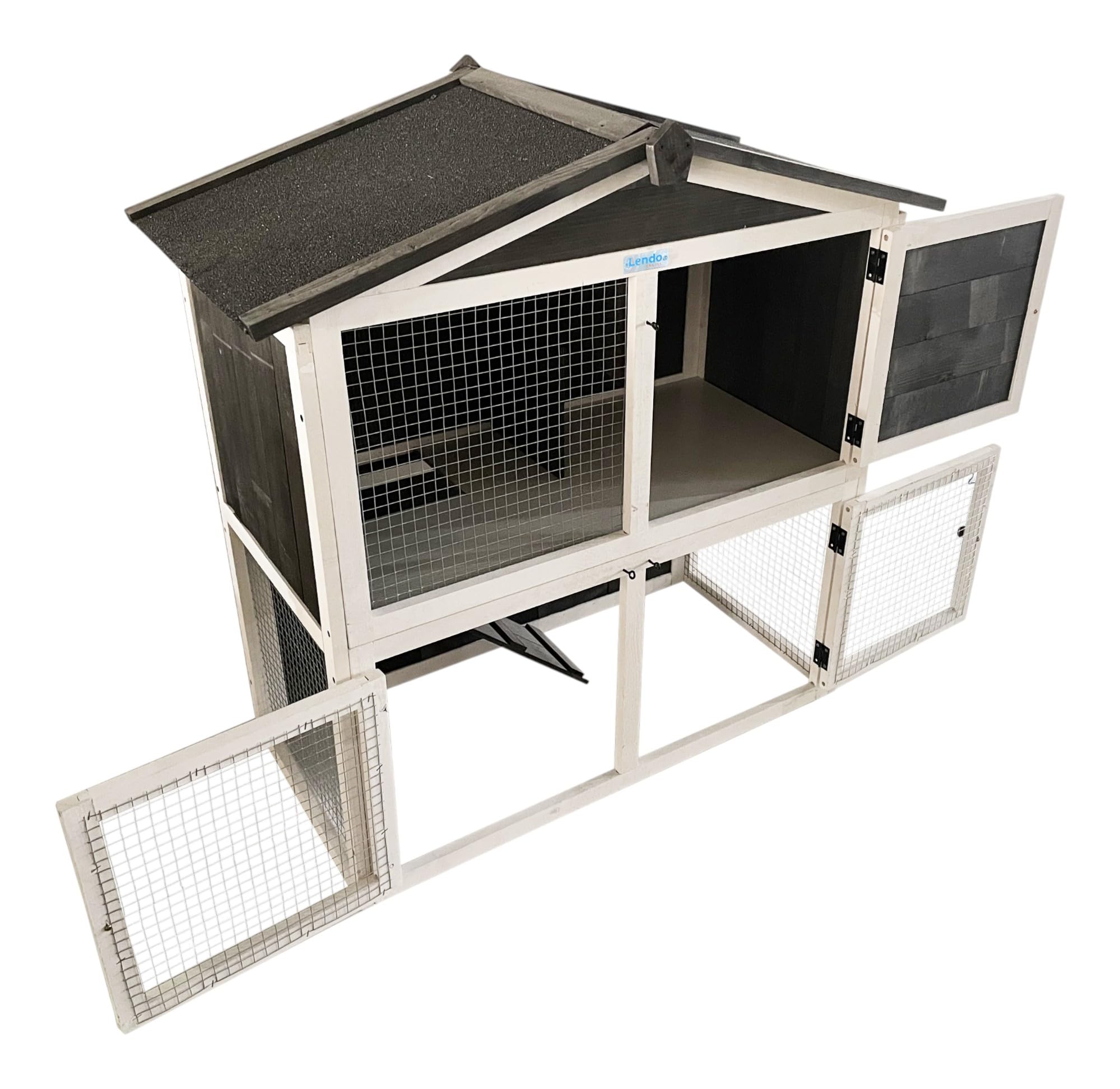 Conigliera da Esterno 94x46x96 cm – Casetta in Legno per Conigli e Cavie, Gabbia con Tetto in Asfalto, Facile da Pulire, Resistente alle Intemperie per Tutte le Stagioni (Grigio)