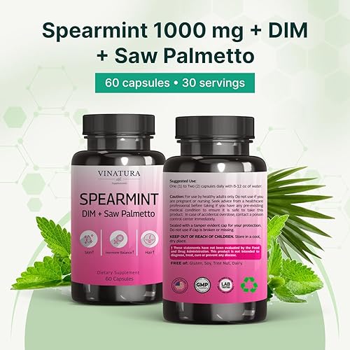 Vista 8 de VINATURA Suplemento de cápsulas de hoja de menta verde – mejorado con DIM y Saw Palmetto, para cabello no deseado, salud y piel de las mujeres