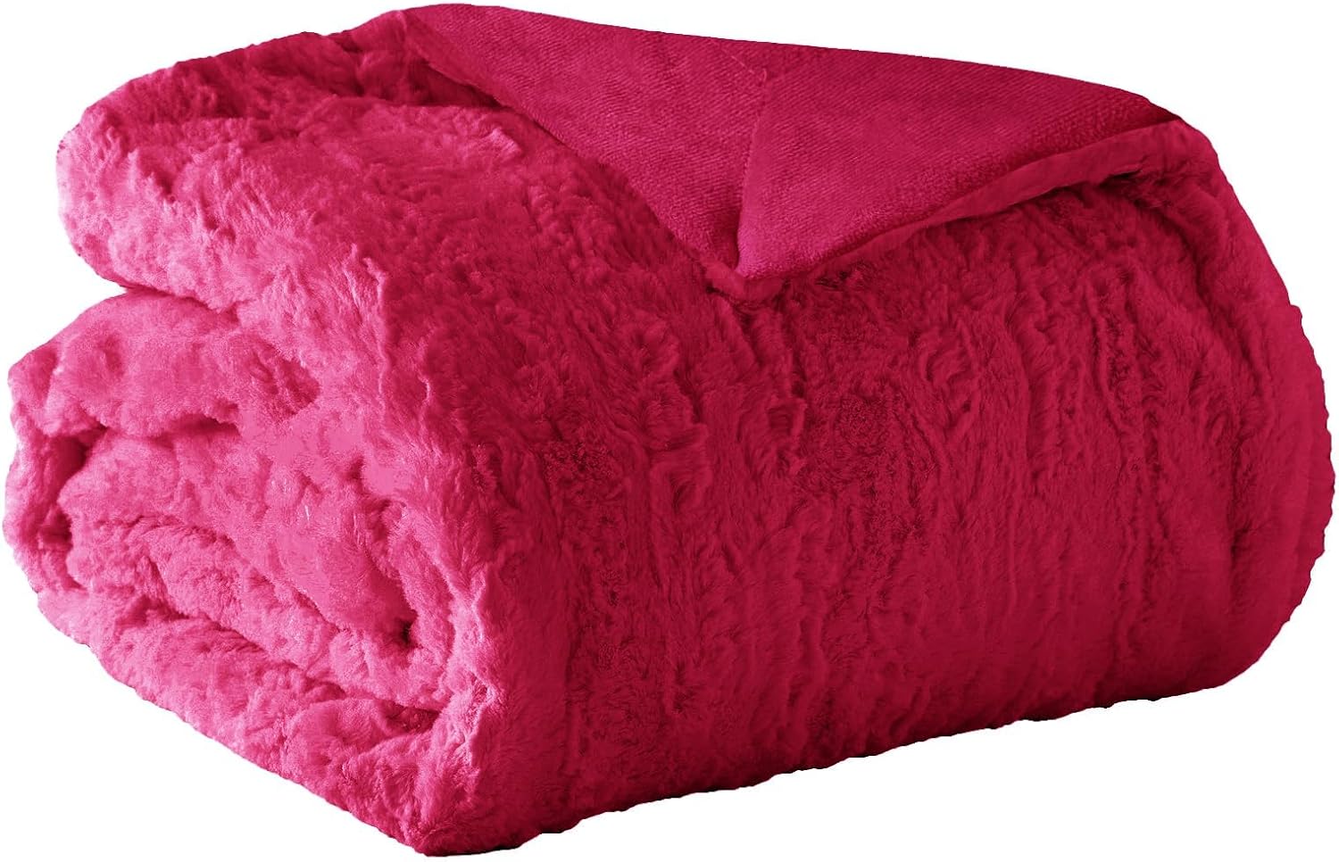 COZYART Twin Size Faux Fur Throw Blanket for Bed 60"x80" Hot Pink Super Soft Plush Luxurious