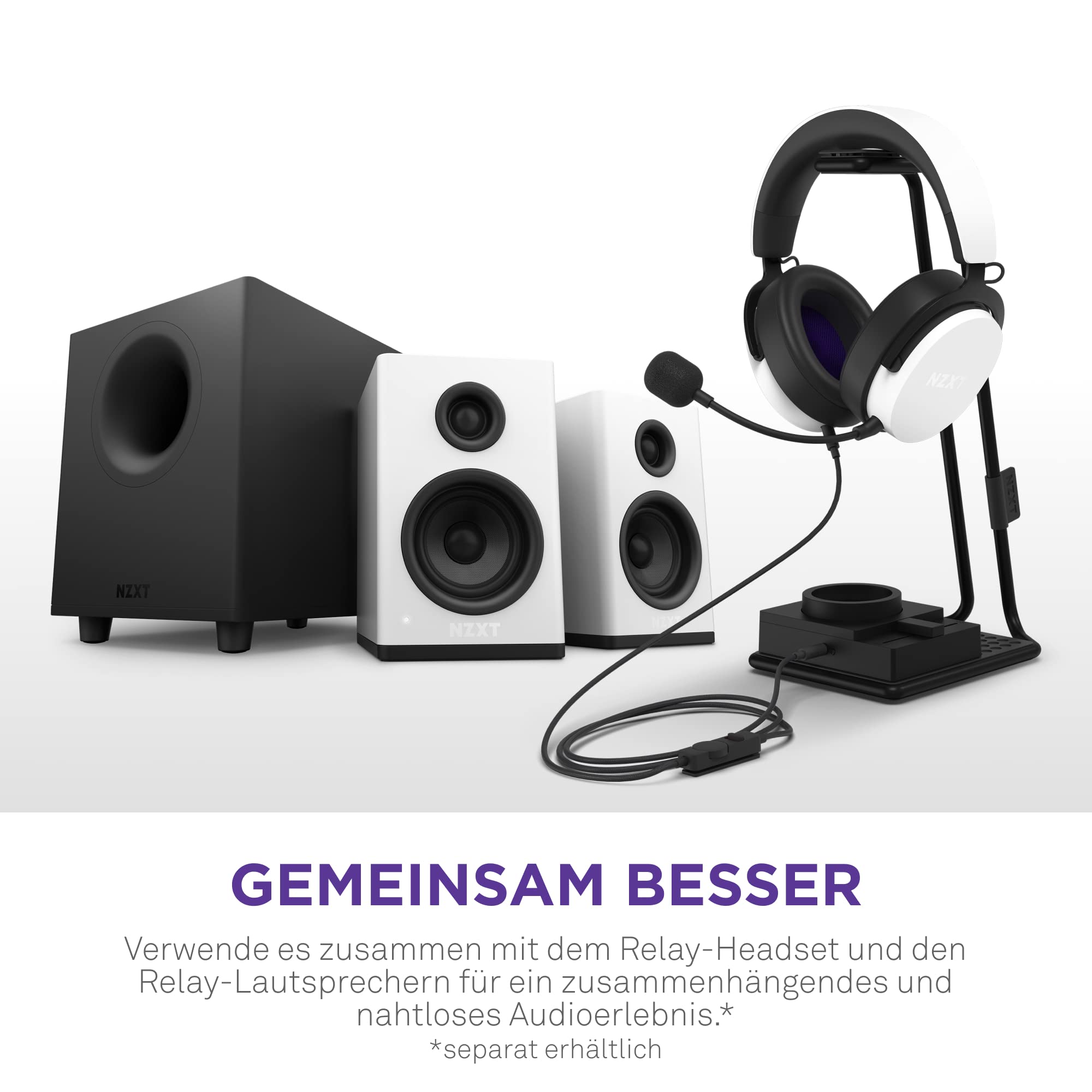 NZXT Relay SwitchMix PC-Gaming-Headset Ständer und Audiomixer – AP-USMSM-B1 - Nahtloses Umschalten zwischen Headset- und Lautsprecheraudio – Mixer in Studioqualität – Schwarz