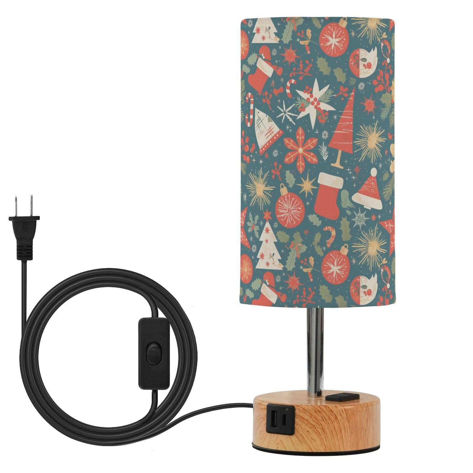 Wesołych Świąt płatek śniegu czerwona Hoho sterowanie dotykowe lampa stołowa stolik nocny lampa biurkowa z portami USB C+A 3 temperatury barwowe na stolik nocny