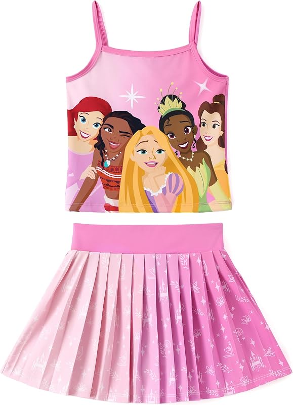 Conjuntos de pollera de tenis para niñas pequeñas de Disney Minnie Frozen Stitch Princess, remera atlética y pollera pantalón, conjunto de 2 piezas de 2 a 9 años