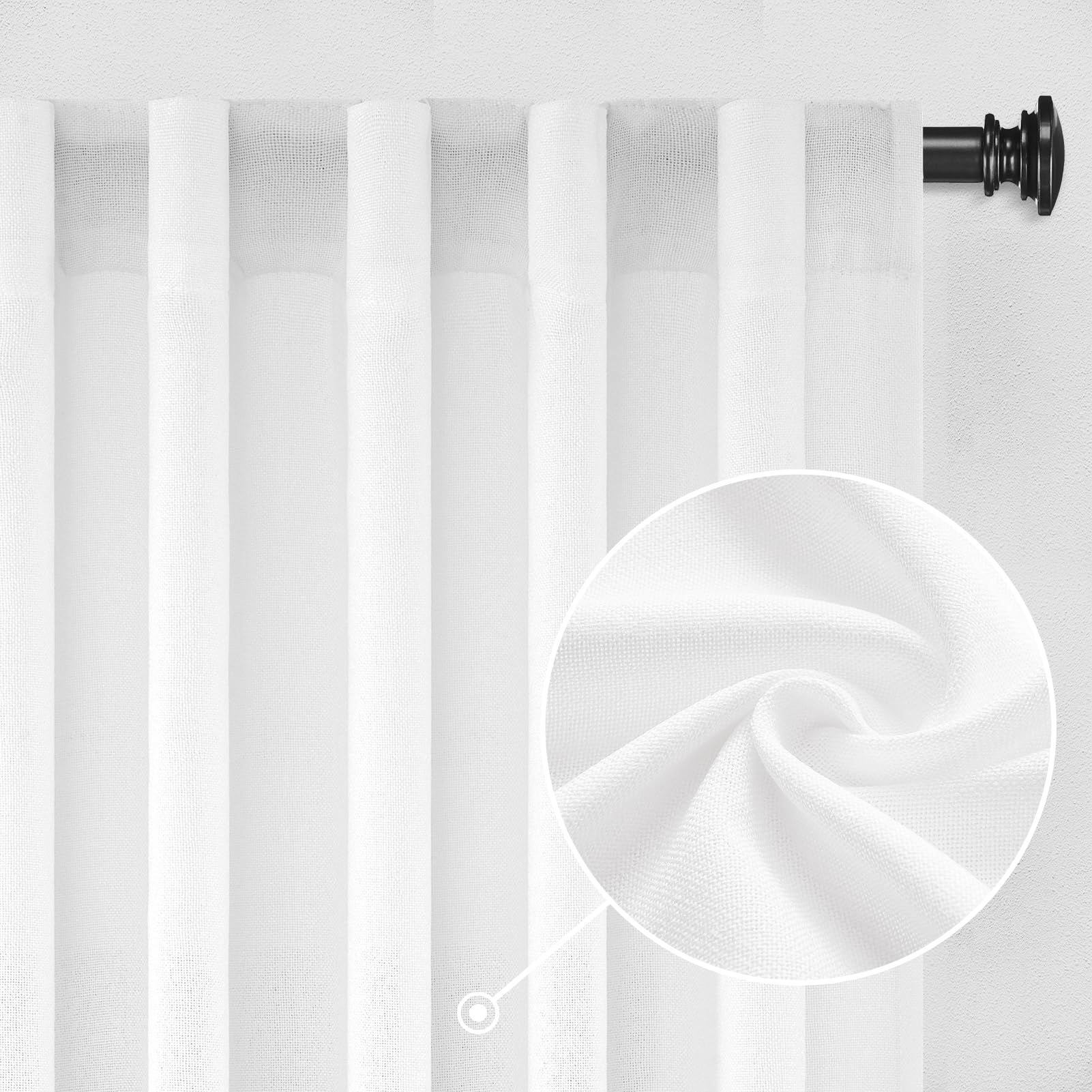 CUTEWIND Gardine Weiss Leinen Halbtransparent 2er Set Vorhänge Wohnzimmer Modern H 200 x B 140 cm, Vorhang Weiß Leinen Schlafzimmer Curtains Living Room, mit verdeckten Schlaufen