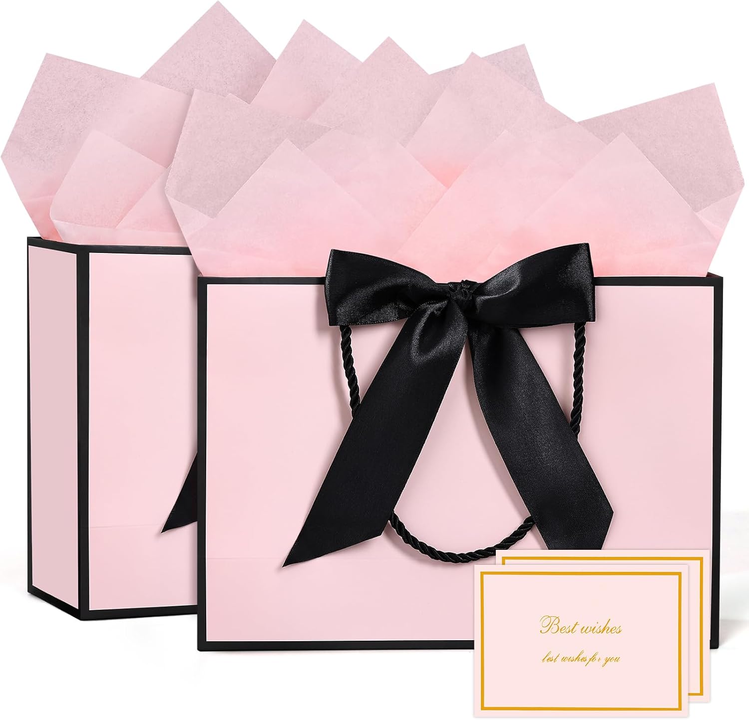 JMANNI Gift Bags, Small Gift Bags, 2Pcs Paper Gift Bag with 4 Tissue Paper and 2 Greeting Cards, Present Bags with Handles for Women Girls Bridesmaid Birthday Valentines Wedding Party (Black-Pink) JMANNI Gift Bags, Small Gift Bags, 2Pcs Paper Gift Bag with 4 Tissue Paper and 2 Greeting Cards, Present Bags with Handles for Women Girls Bridesmaid Birthday Valentines Wedding Party (Black-Pink)