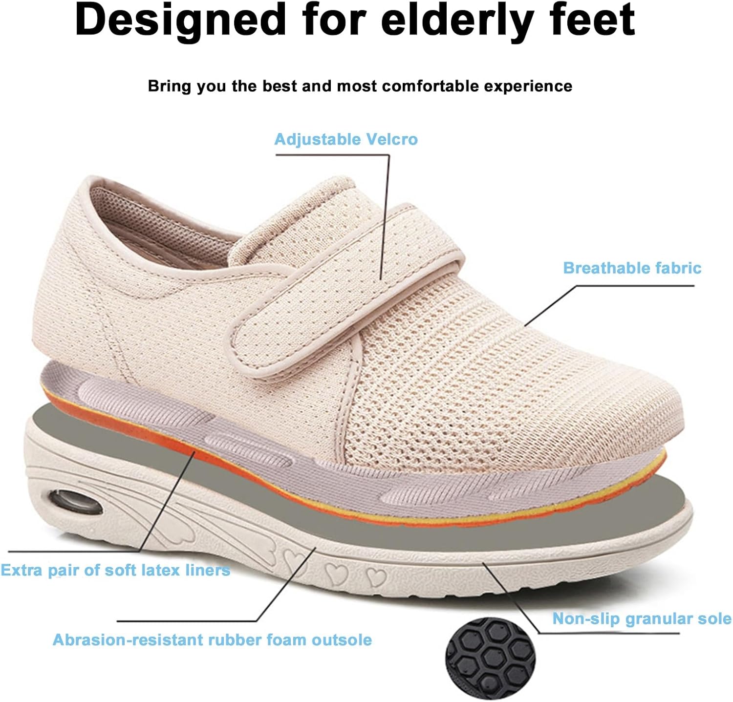 Men's Diabetic Shoes,Adjustable Easy to Put On and Take Off Suitable for Elderly People with Swollen Feet