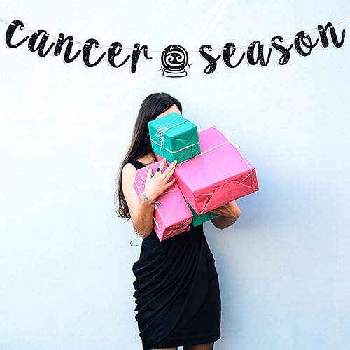 Miniatura 4 de Cartel de la temporada de cáncer, cartel negro con purpurina de feliz cumpleaños, gran energía contra el cáncer, 12 constelaciones del zodiaco tema