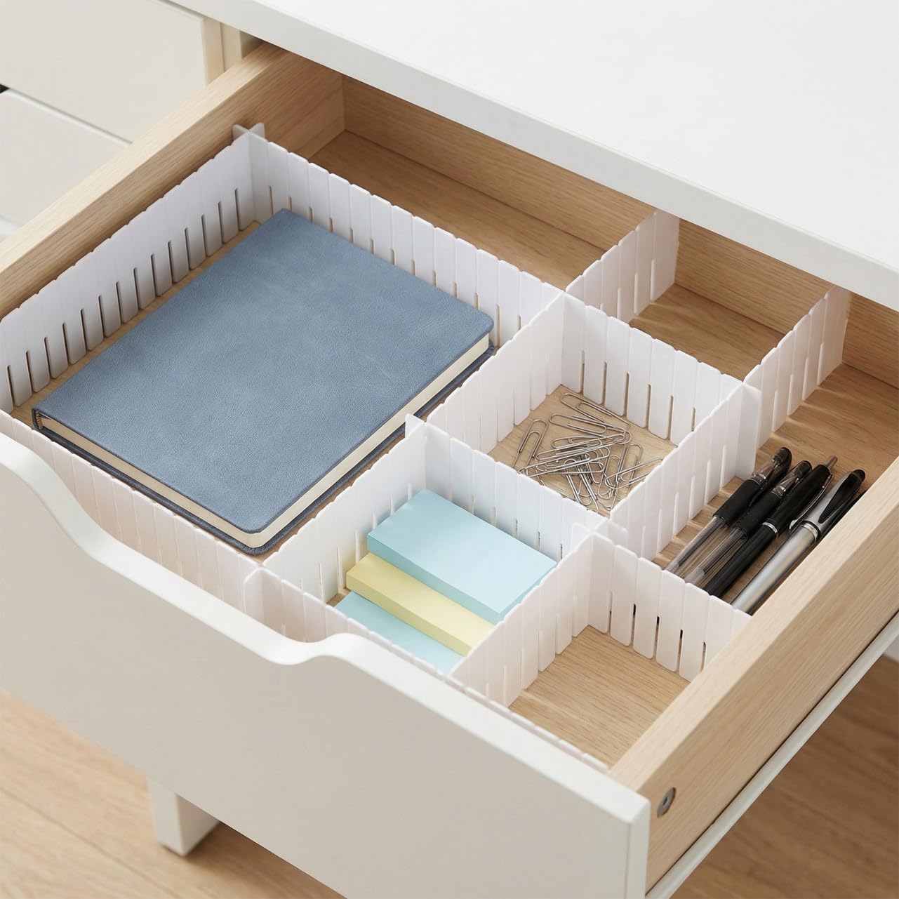 ifundom Set di 34 Divisori per Cassetti in PP Regolabili, Design Angoli Arrotondati, Facili da Usare per Organizzare Efficacemente l'Ufficio o Cucina