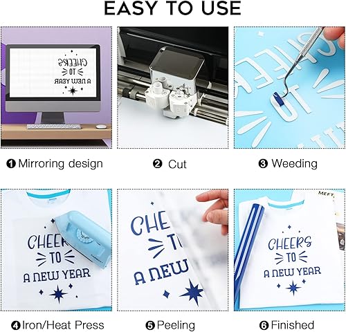 Miniatura 5 de CAREGY Rollo de vinilo de transferencia de calor para planchar HTV (12 x 15 pies, azul claro)