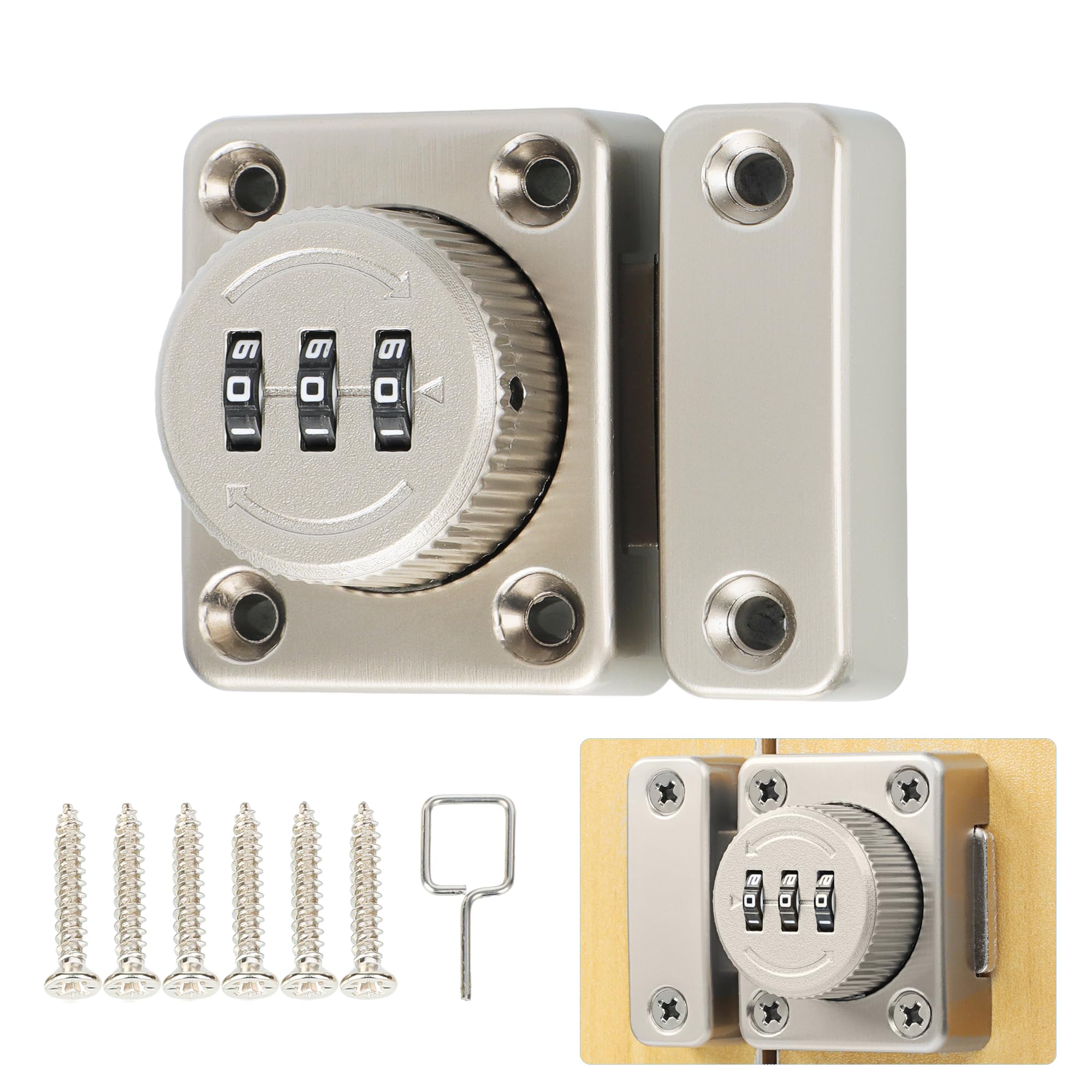 Mooche Cabinet Locks Hasp Latch, Password Hasp Locks, 3-Digit Combination Door Lock Internal, Zinc Alloy Brushed Secure Latch Locks with Screws for Cabinets, Barn Door, Bathroom, Outdoor, Garden
