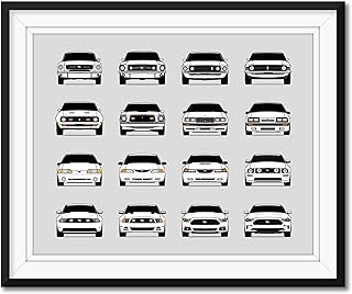 Ford Mustang Generations Inspired Car Poster - Handmade Print of Ford Mustang (Landscape) - White, 8x10" Metallic Print (Unframed) - Perfect Gift for Car Enthusiast