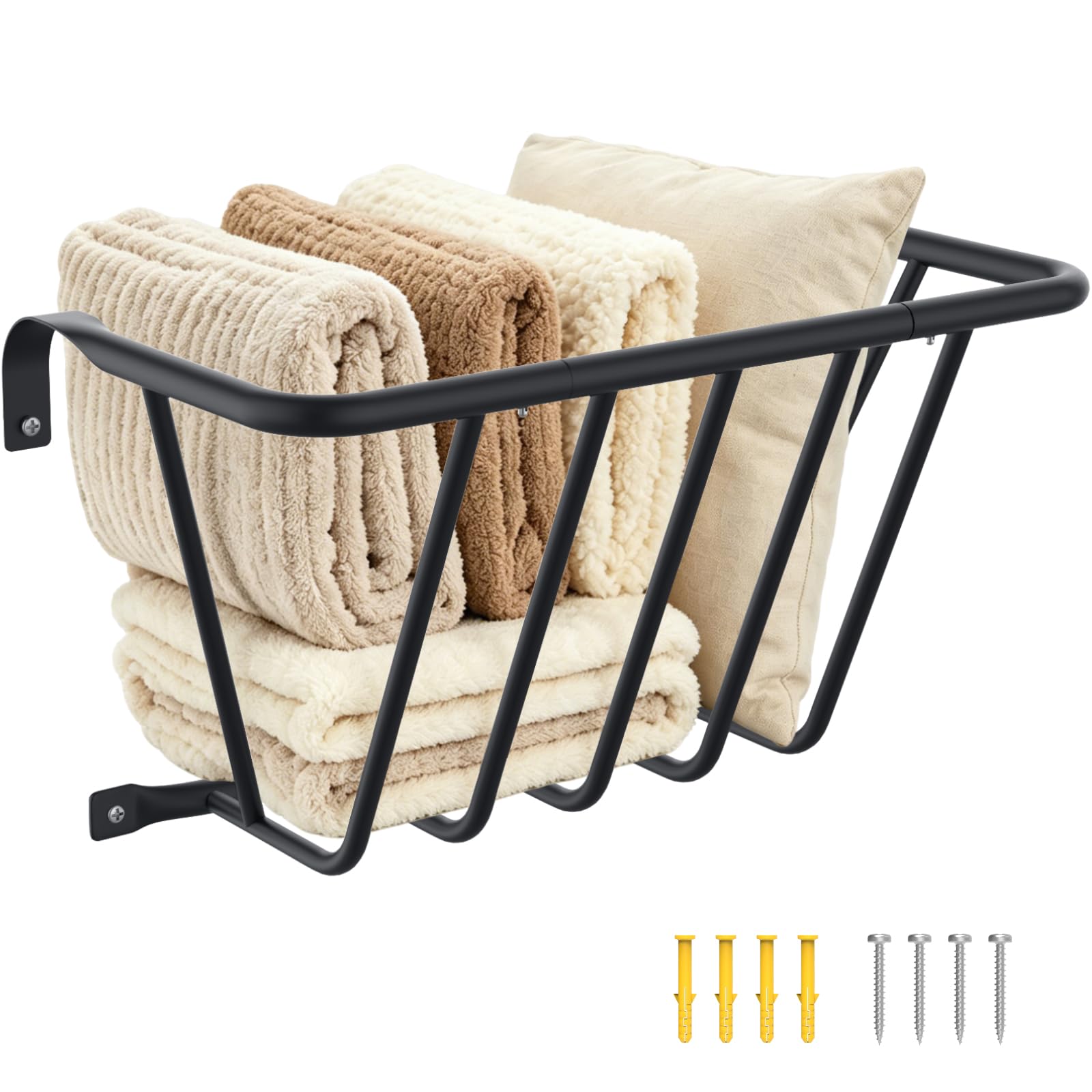 Univivi Large Wall-Mounted Storage Basket, Metal Large Blanket Rack