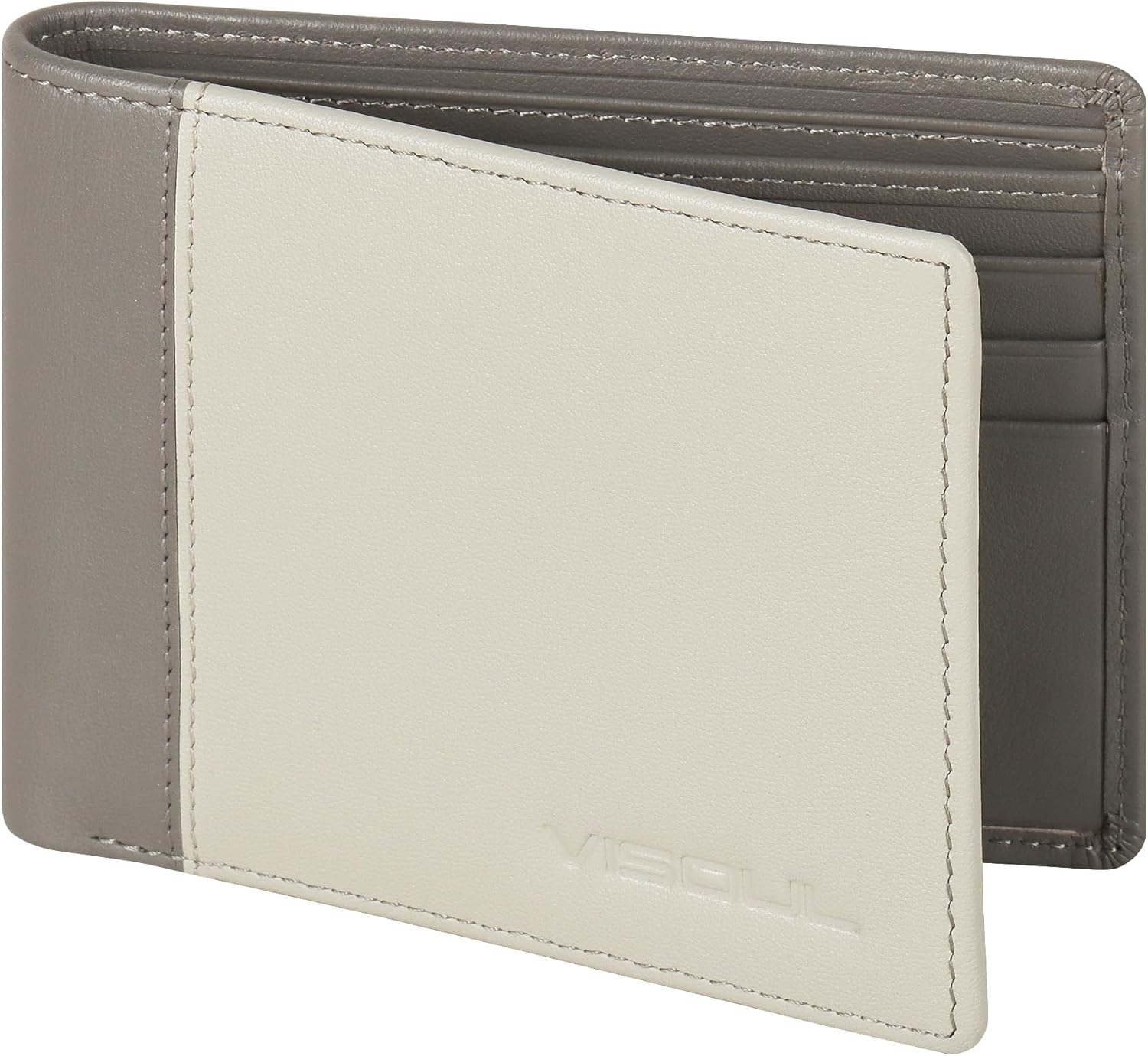 VISOUL Leather Bi-fold Wallets for Men with RFID Blocking Two Tone, Compact Men¡¯s Wallet with 1 ID Window and 2 Cash Compartments (Light Gray and Dark Gray)