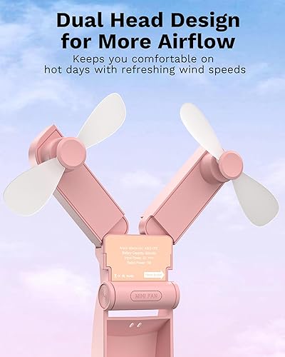 Miniatura 10 de Koonie Mini ventilador de mano portátil, potente ventilador personal de escritorio pequeño de 3 velocidades con luz LED, bonito diseño de pestañas