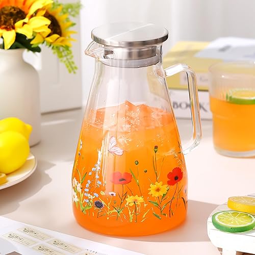 Miniatura 2 de Domensi Jarra de vidrio de 74 onzas  74.4 fl oz con tapa, jarra de agua con asas, jarra de agua para bebidas, jarra de vidrio, jarra resistente al