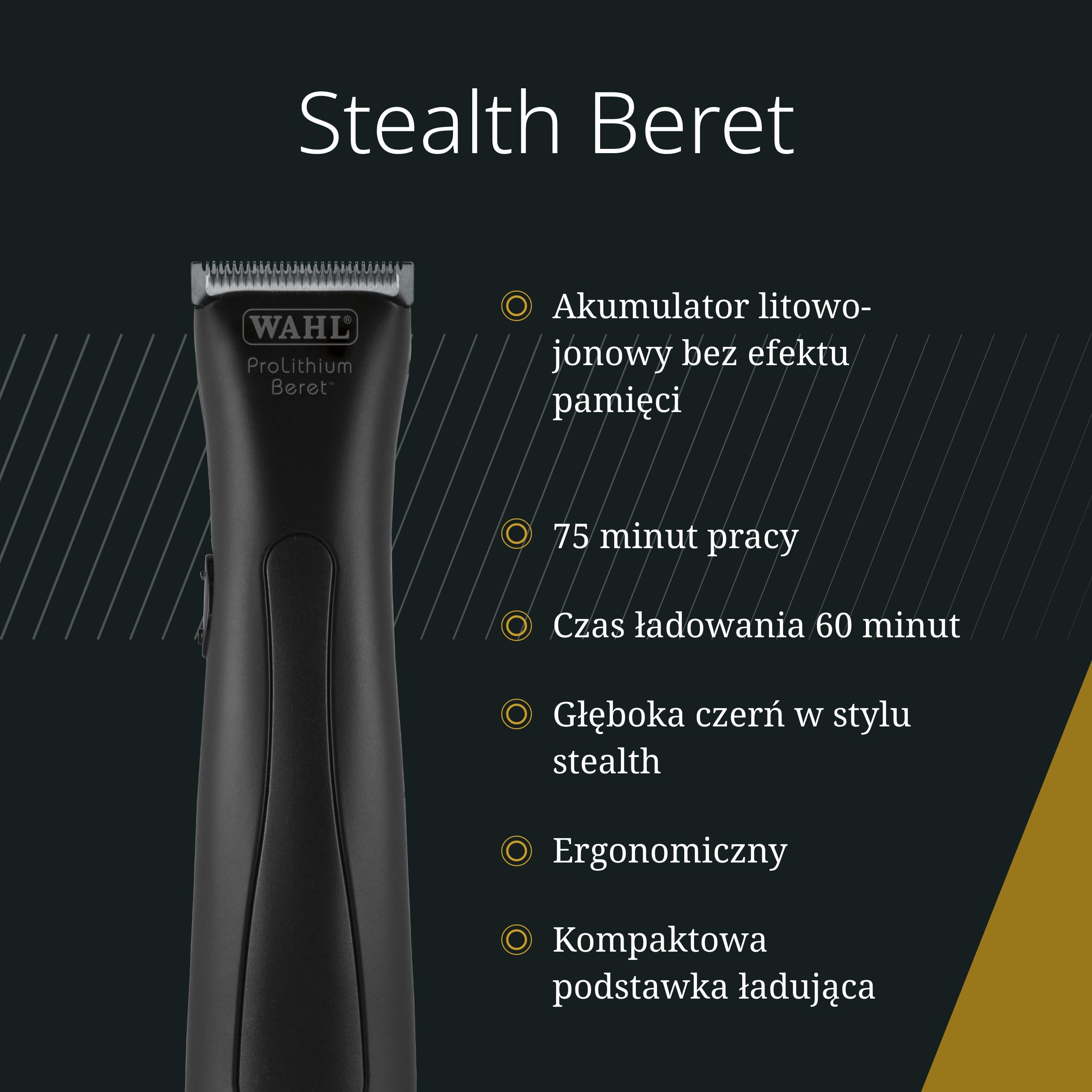 Wahl Stealth Beret Konturowy Trymer z Zestawem Ostrzy, Czarny | Konturowy Trymer Przewodowy i Bezprzewodowy z Zestawem Ostrzy, Cicha Praca, 4 Nasadki i do 75 Minut na Baterii
