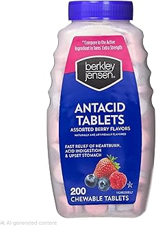 Extra Strength Antacid Tablets Chewable - 750mg Calcium Carbonate Antacids for Heartburn, Acid Indigestion, Upset Stomach Relief - Assorted Berry Flavor - 200 Count (Pack of 1)