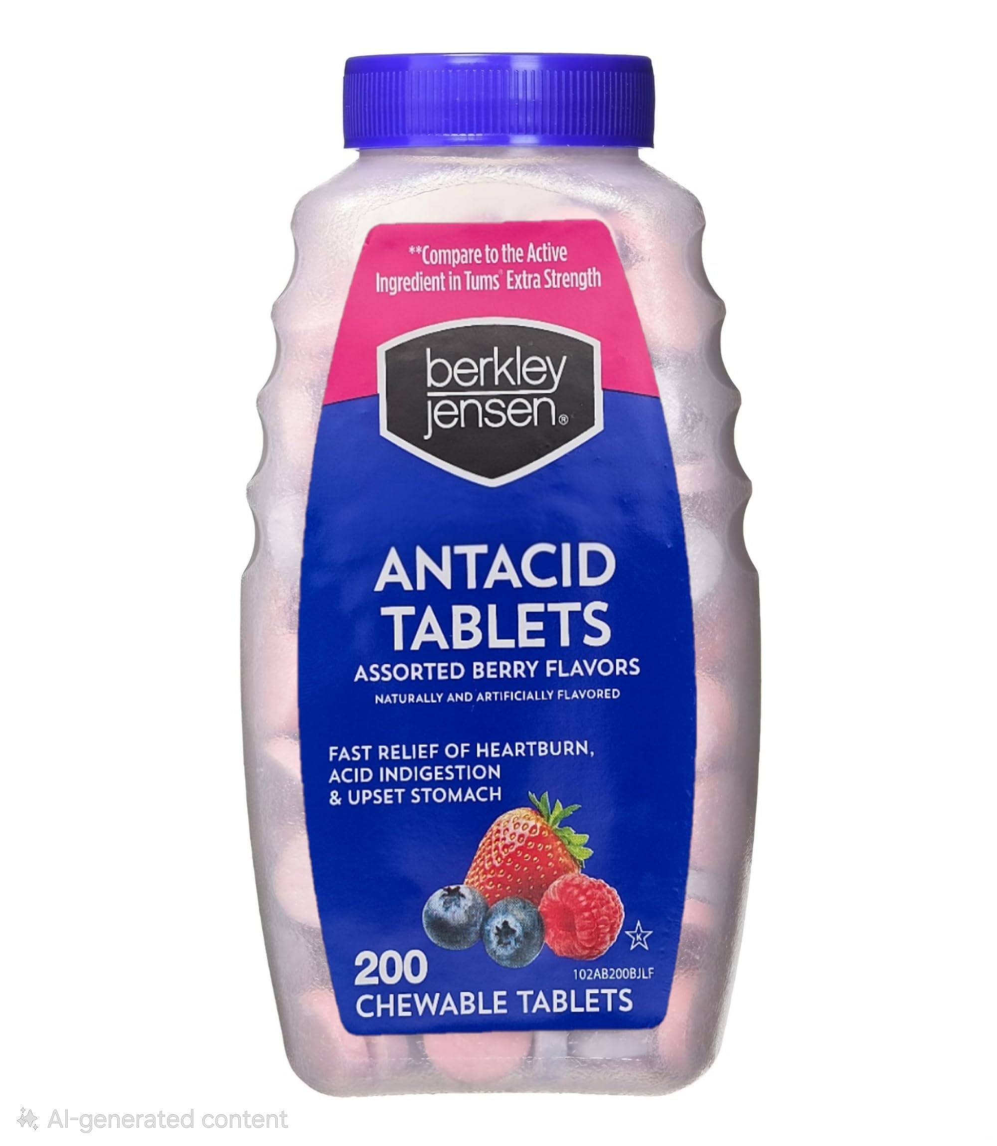 Extra Strength Antacid Tablets Chewable - 750mg Calcium Carbonate Antacids for Heartburn, Acid Indigestion, Upset Stomach Relief - Assorted Berry Flavor - 200 Count (Pack of 1)