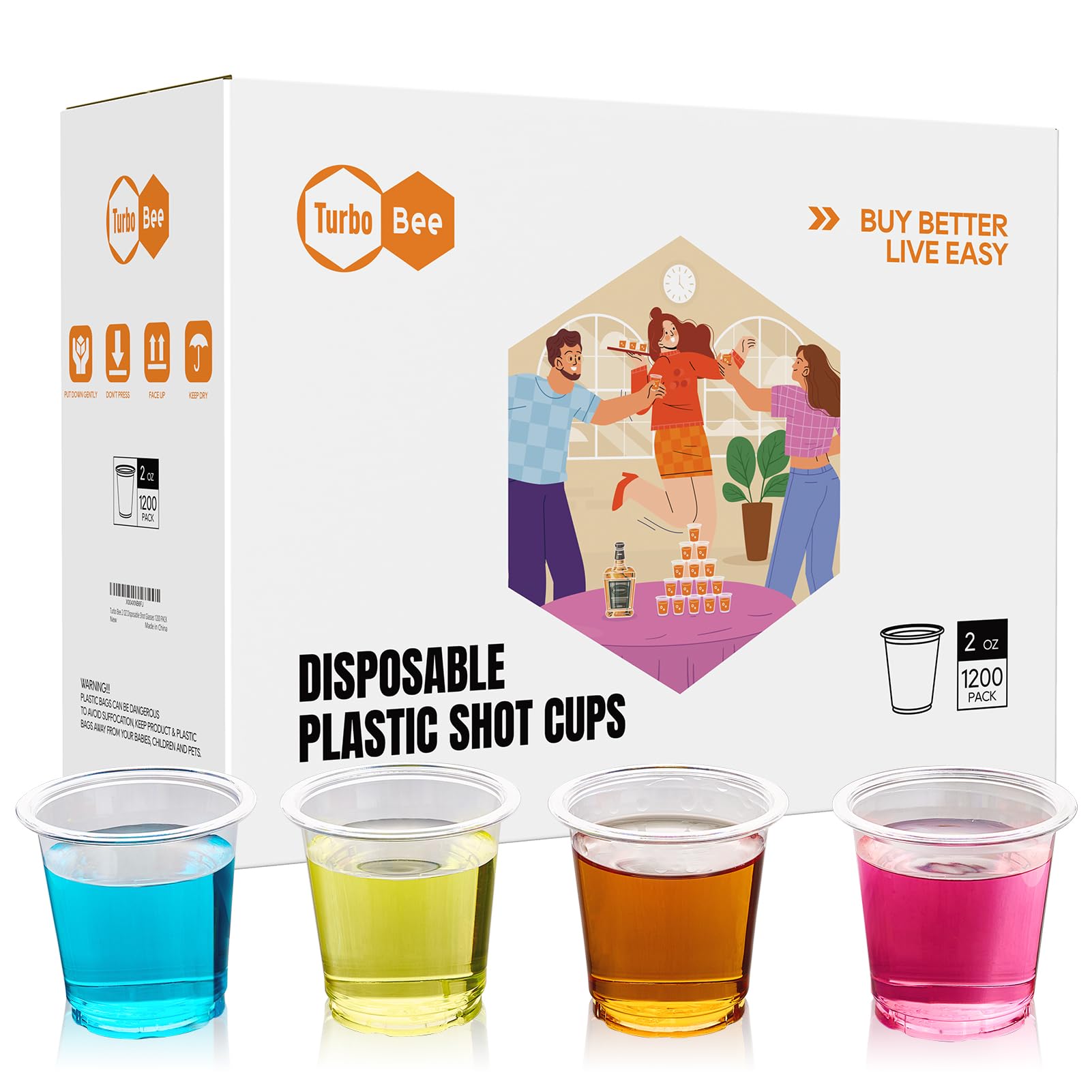 Turbo Bee 2 oz Plastic Shot Glasses, 1200 Counts, Disposable Mini Shot Cups | PET Clear Cups, Tasting Cups for Party, Events