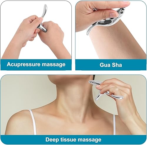 Miniatura 5 de Gua Sha Point - Herramienta de masaje de acero inoxidable para masaje de tejido profundo, diseño ergonómico, masajeador de acupresión para cuello,