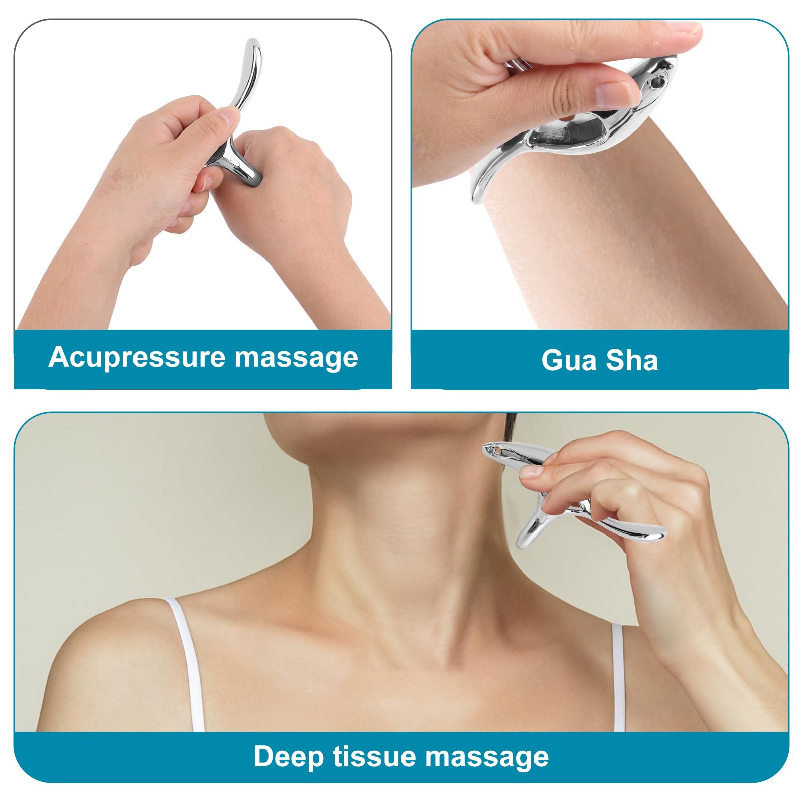 Gua Sha Punkt Narzędzie Masażu, Stop Cynku Skrobak Mięśniowy do Masażu Punktów Spustowych Głębokich Tkanek Ergonomiczna Konstrukcja Oszczędność Kciuka Masażer Akupresury dla Szyi Pleców Barków