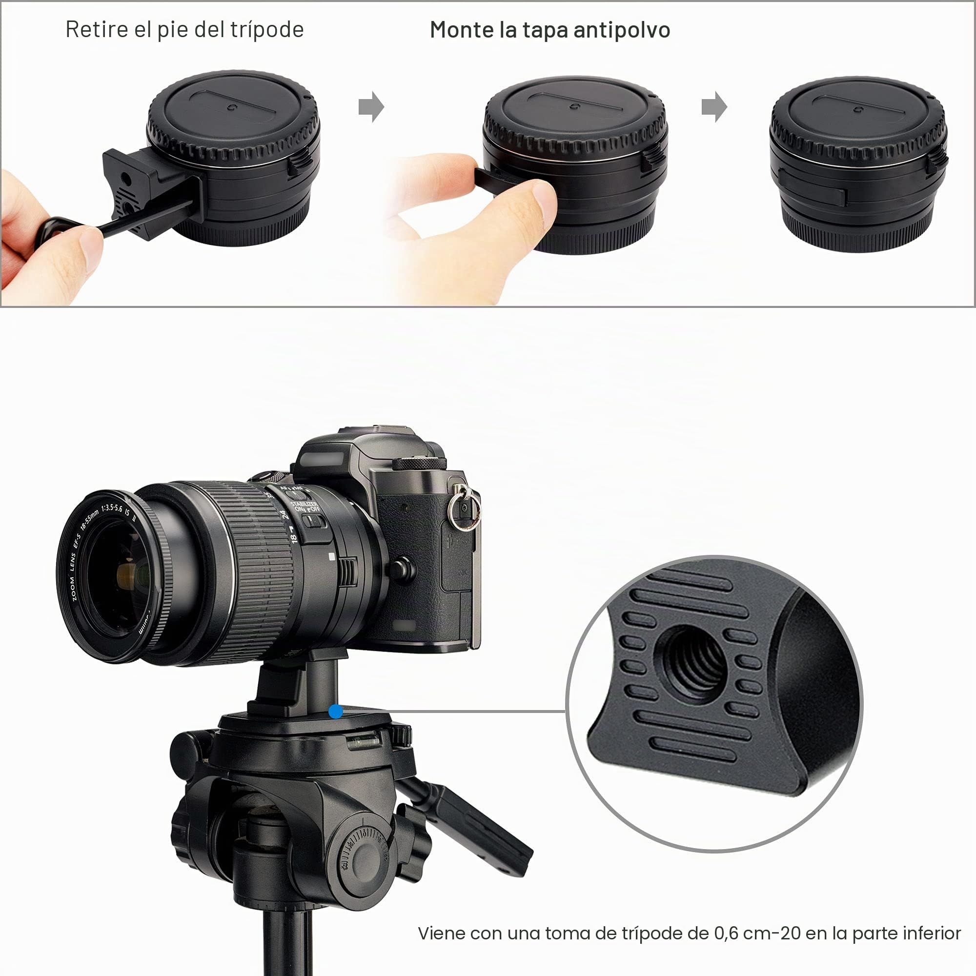 JJC EF-EOS M - Adaptador de montura de lente para Canon EOS EF/EF-S en Canon EF-M cámara de montaje EOS M M2 M3 M5 M6 M6 Mark II M10 M50 M100 - Comunicación electrónica compatible