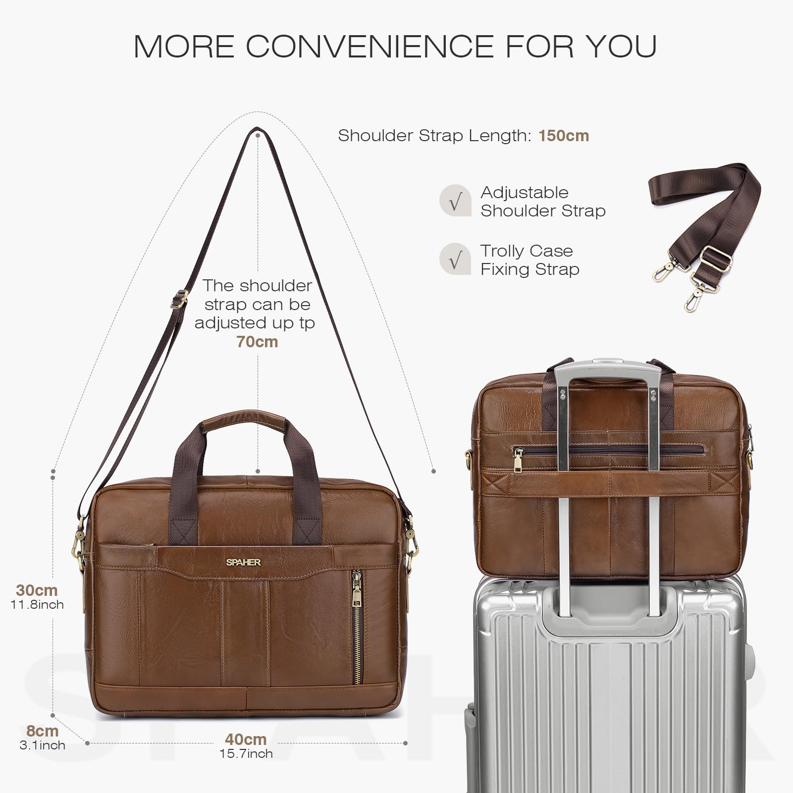 SPAHER Cartable Homme Cuir Malette Sacoche Ordinateur Homme 14/15,6 Pouces Sacoche Travail Business Besace Sac Porte Document Sacs à Main Bandoulière Messenger Bag pour Affaire Voyage